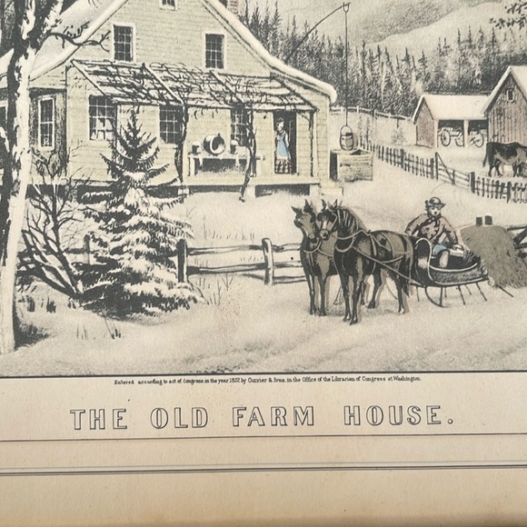 Currier & Ives The Old Farm House lithograph ca 1872 in antique frame (no glass) - Picture 4 of 15